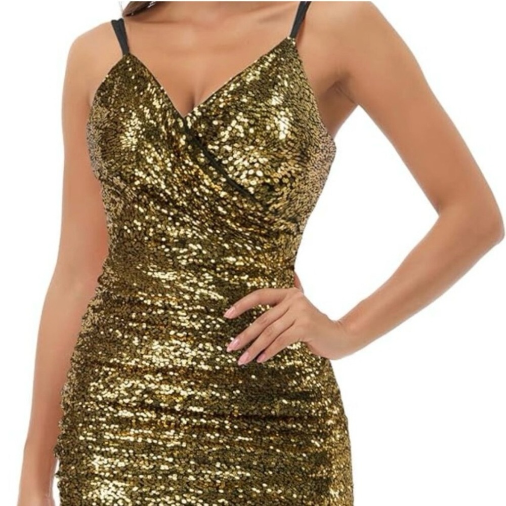 Grace Karin Gold  Ruched Wrap Mini Dress new with tag
